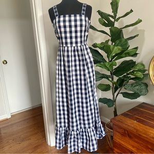 J. Crew Navy and White Gingham Maxi Dress